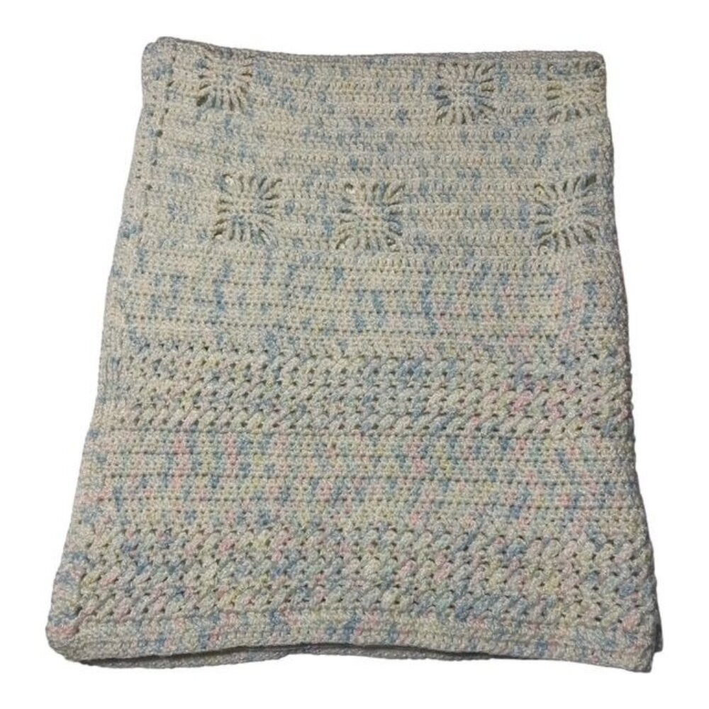 VTG Hand Crocheted Baby Blanket – Late 1990s to Early 2000s – Shimmering Pastel